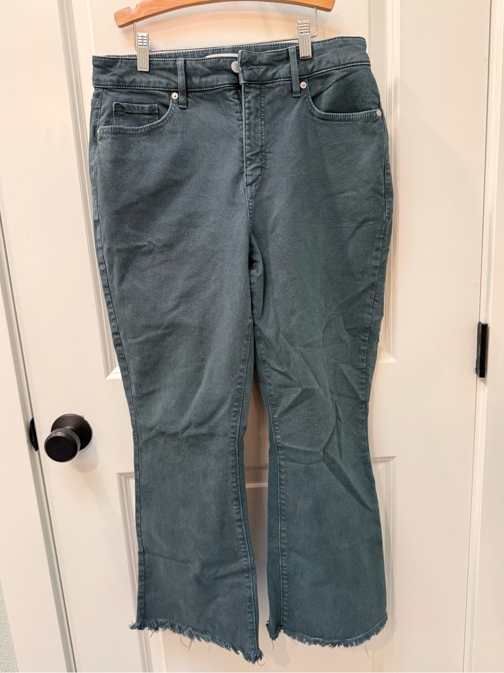 LOFT Teal Wide-Leg Jeans with Frayed Hem